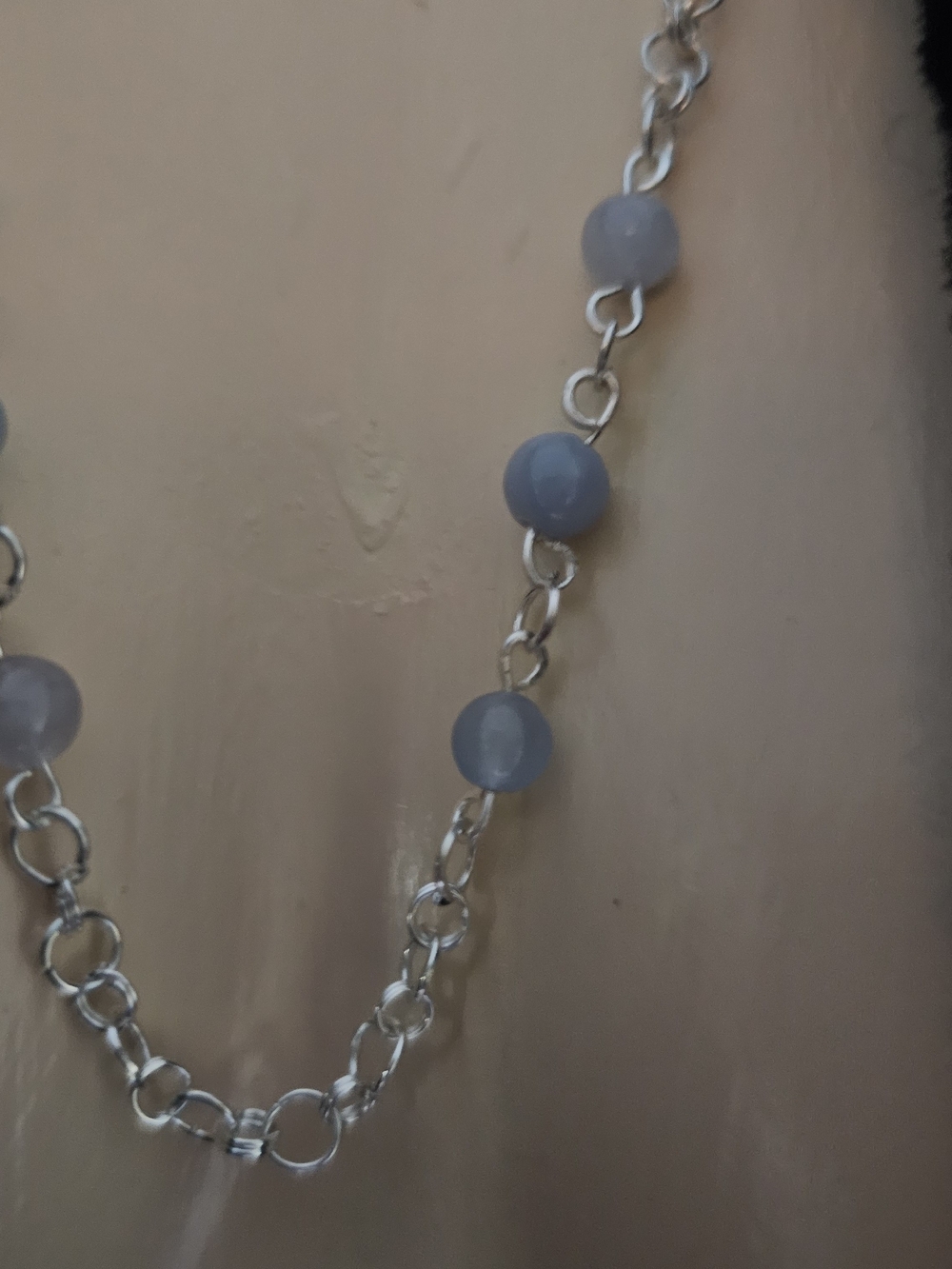 Silver Chain Necklace with Light Aqua Beads - Women Jewelry(160)